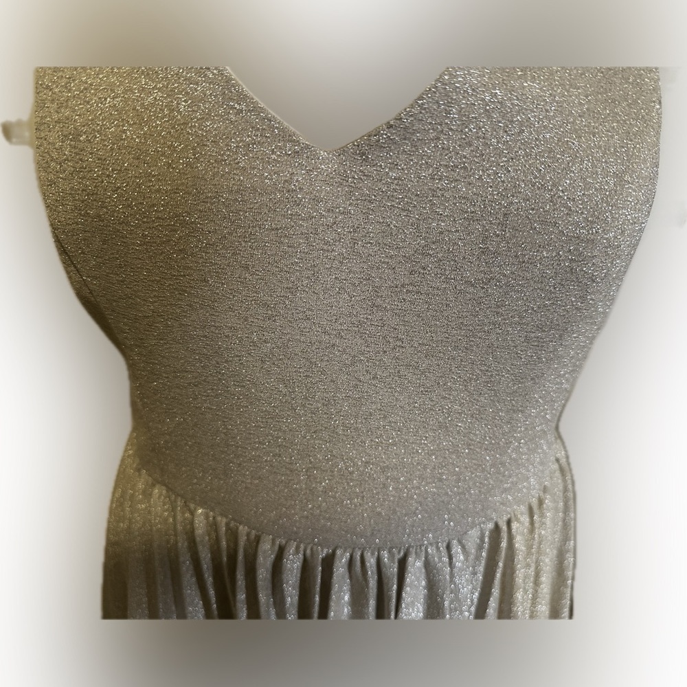 Anthropologie Elevenses Lunar Pleated Midi Dress Gold Sparkle Metallic Size 6 - Picture 4 of 13